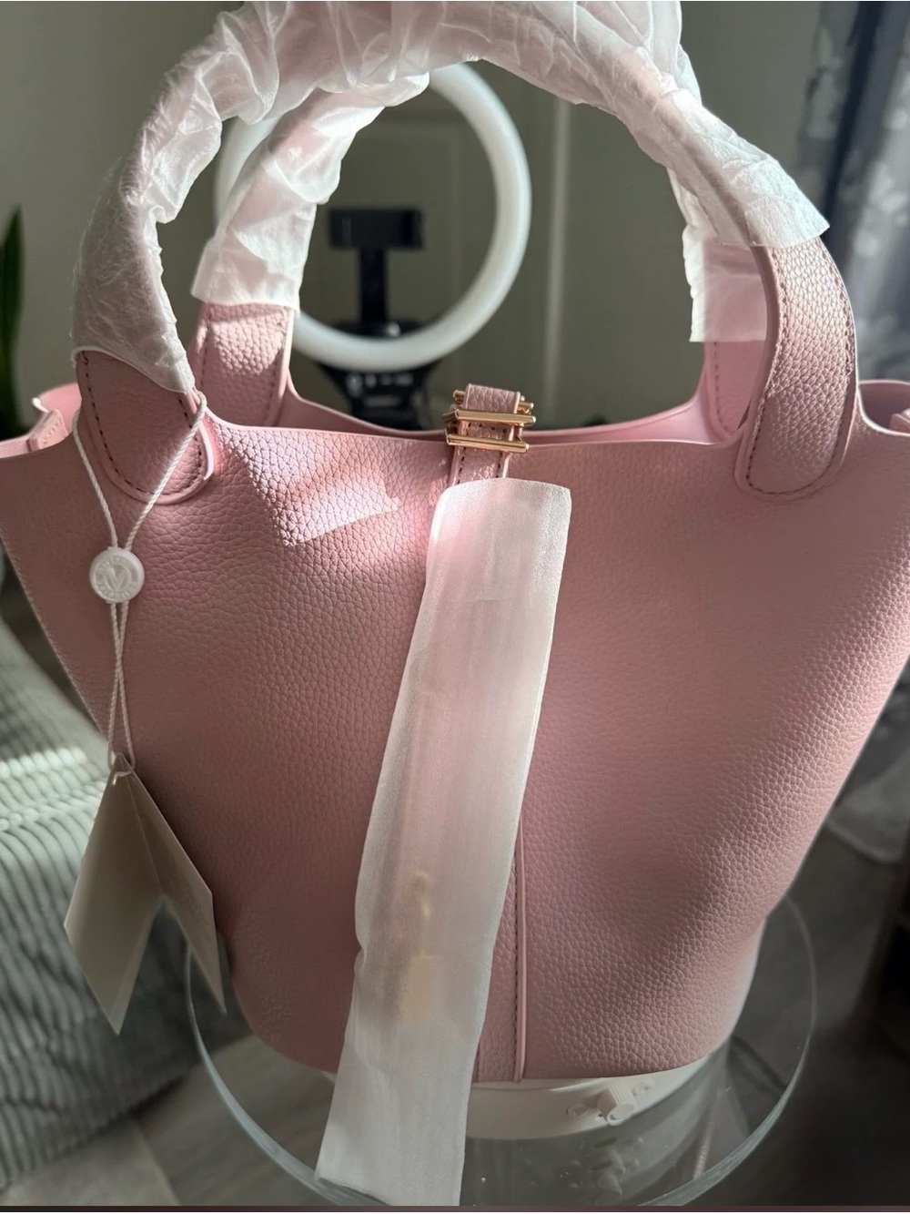 Valentino Orlandi Pale Pink Pebbled Leather Bucket Tote